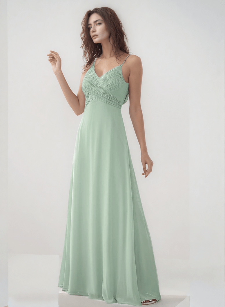 Robe longue verte bohème mariage invité décolleté sans manches fluide idéale pour demoiselle d’honneur