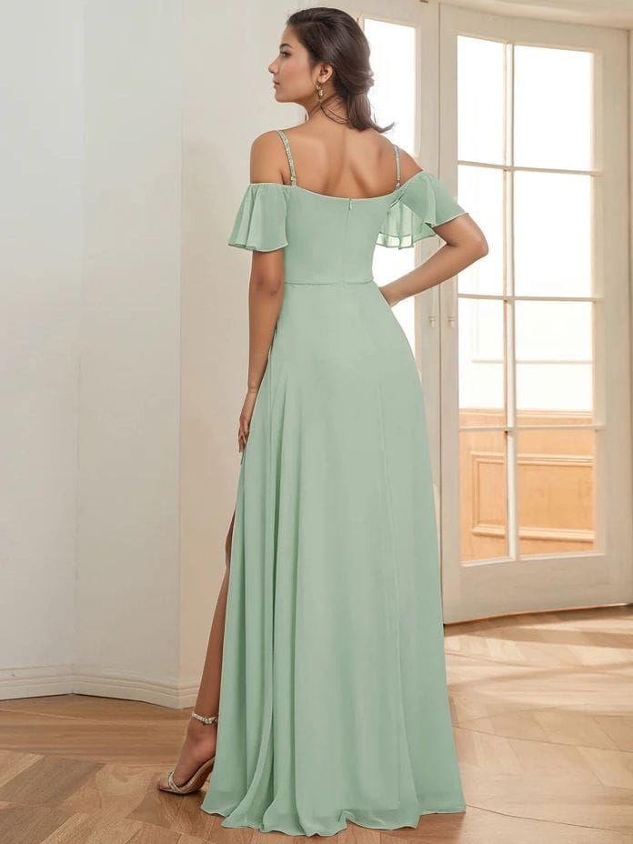 Robe demoiselle d'honneur vert sauge longue