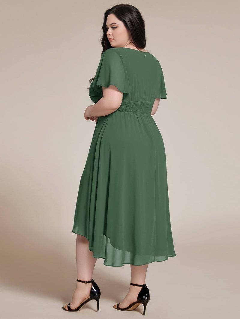 Robe grande taille élégante chic midi verte fluide manches courtes pour soirée mariage invitée été