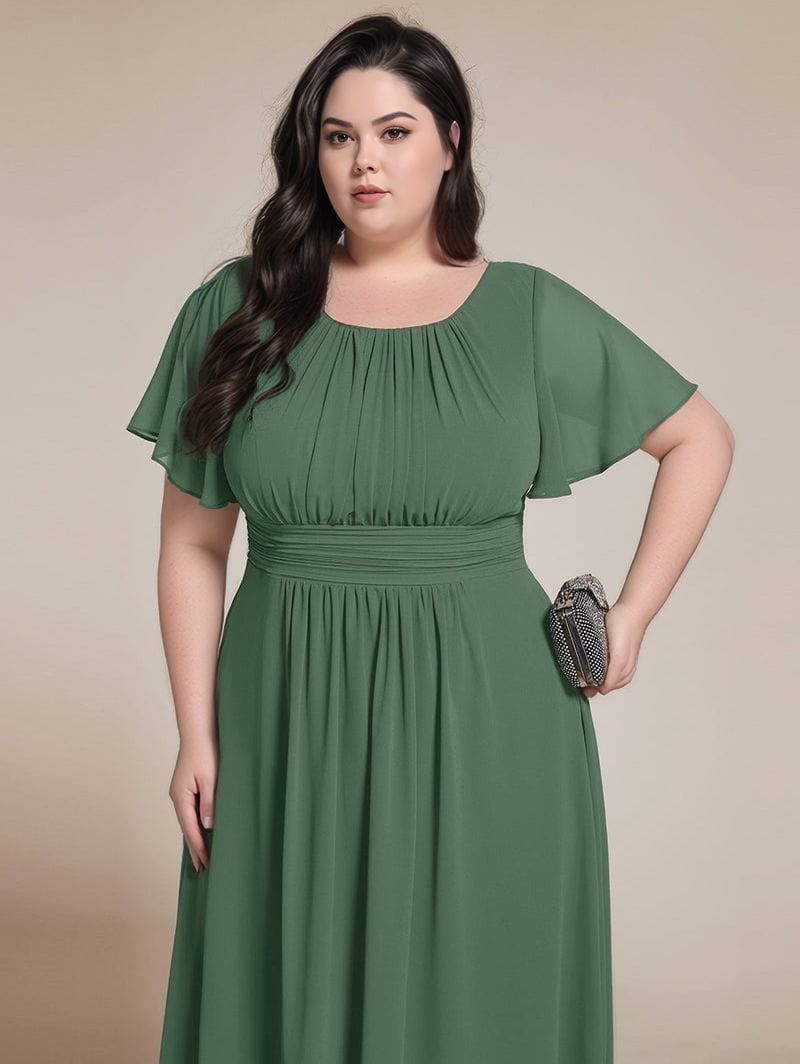 Robe grande taille chic verte longue manches courtes silhouette évasée pour soirée ou mariage invitée