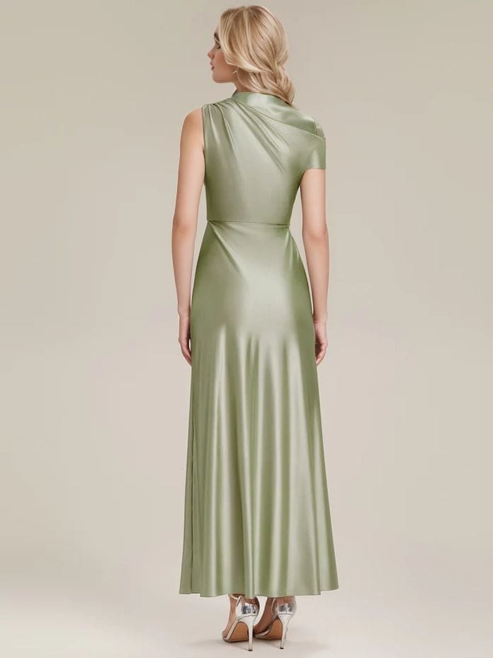 Robe demoiselles d'honneur vert sauge avec fente