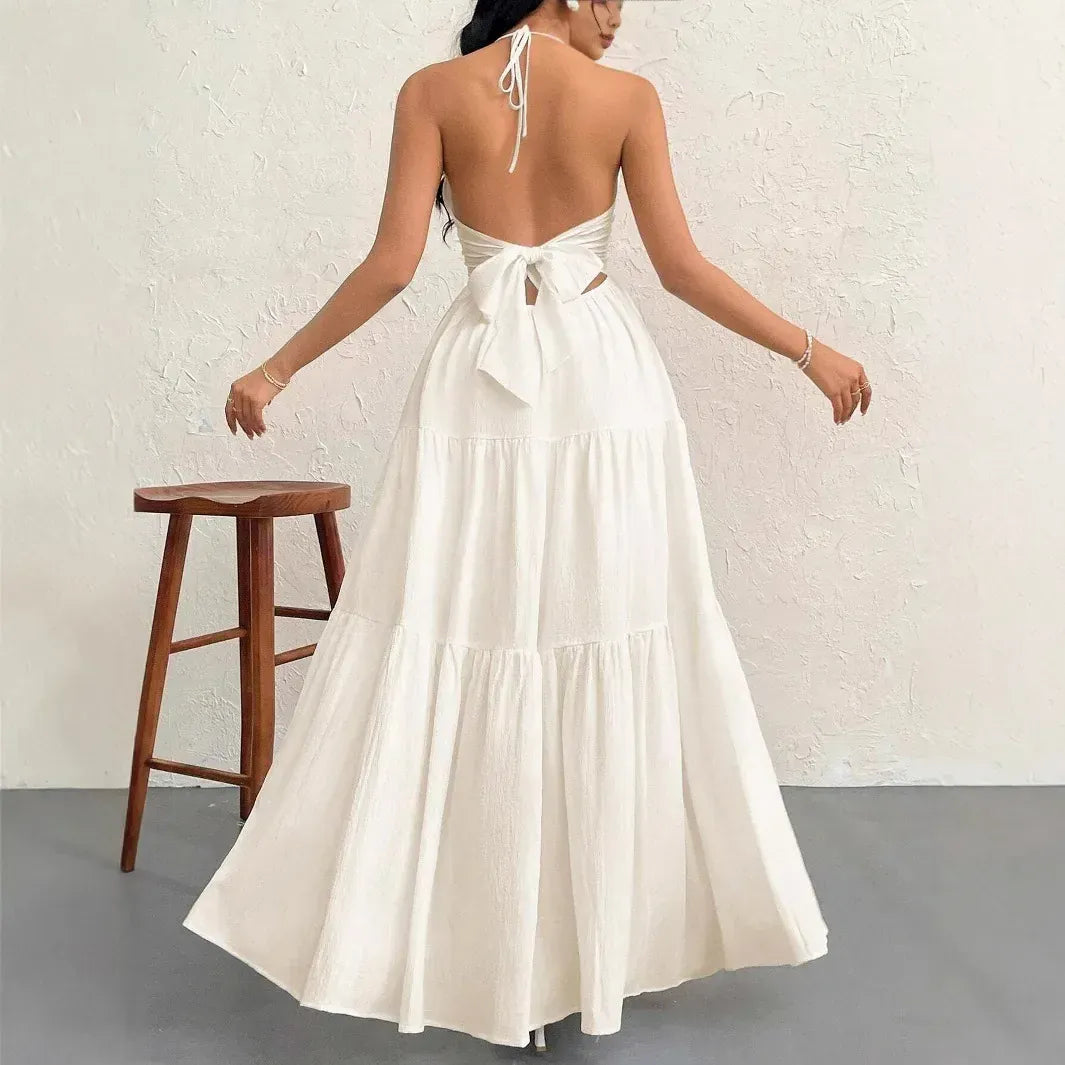 Robe été blanche bohème longue dos nu