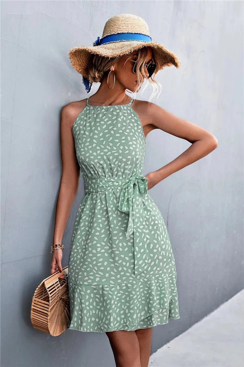 robe été bohème courte dos nu fluide femme imprimé floral à bretelles fines style champêtre
