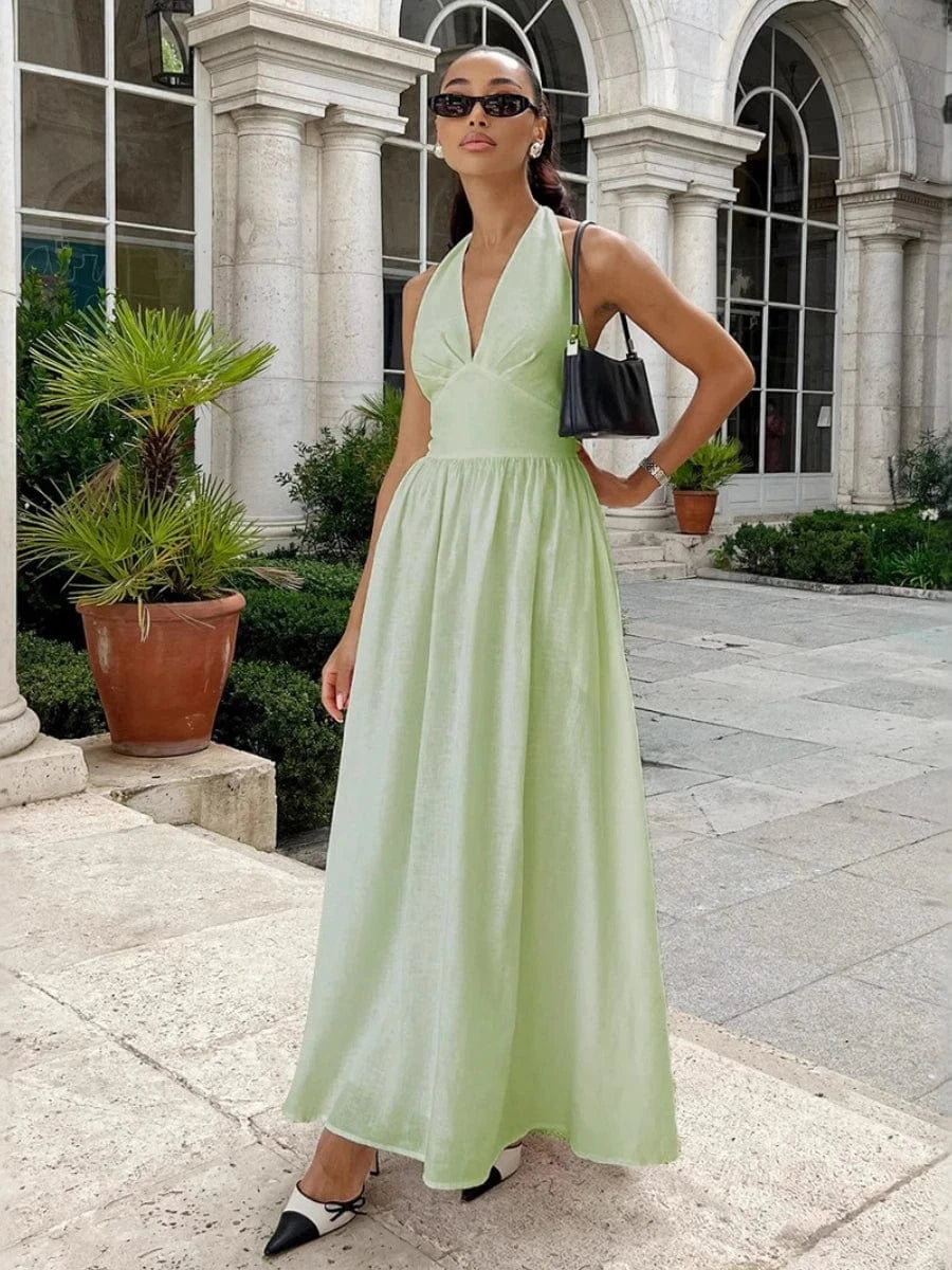 robe été longue fluide sans manches trapèze pour plage ou mariage bohème en tissu léger élégant