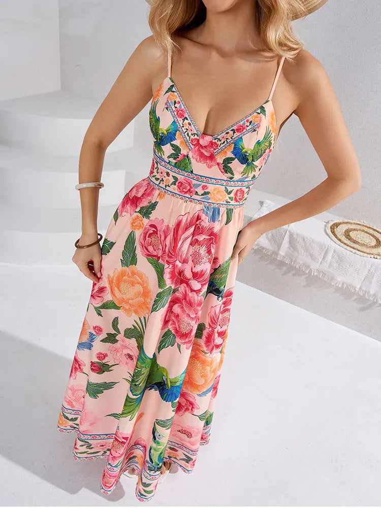 Robe été longue bohème à imprimé floral