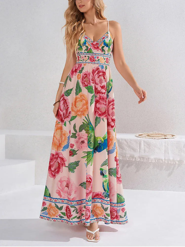 Robe été longue bohème à imprimé floral