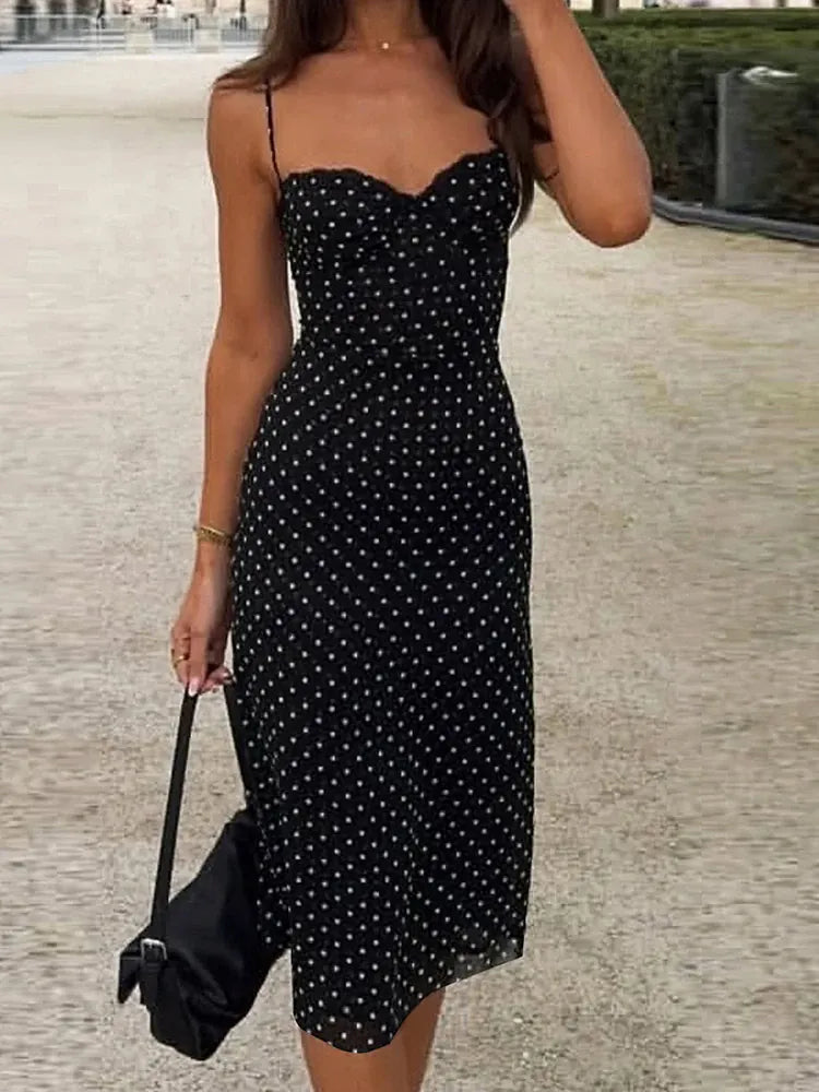 Robe été motif à pois et bretelles fines