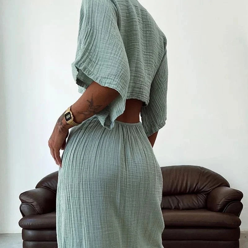 robe été sexy longue dos nu en lin et coton idéale pour soirée estivale ou vacances à la plage