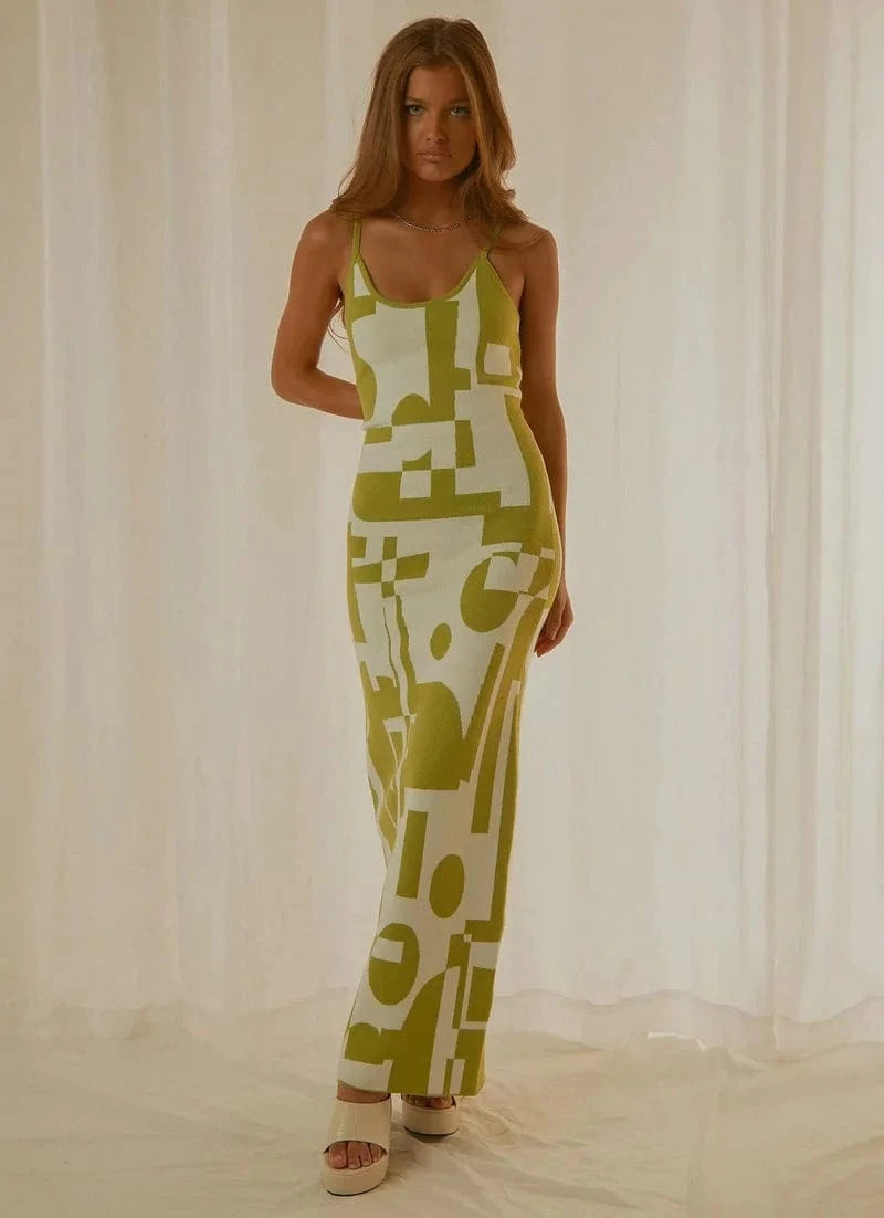 robe été sexy longue moulante à motifs décolletée sans manches idéale pour soirée plage estivale