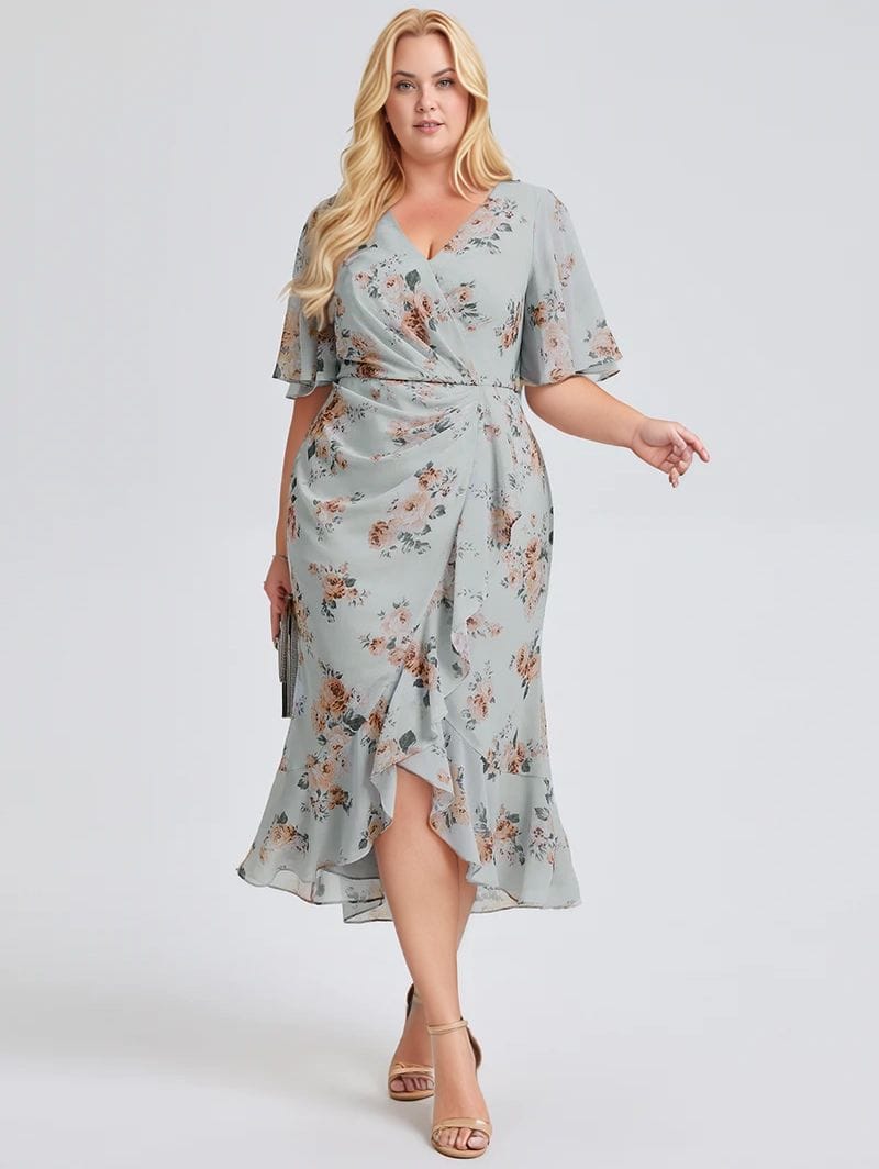 Robe fleurie grande taille asymétrique