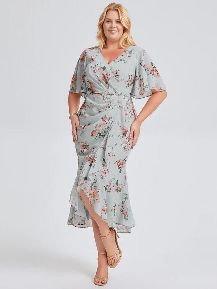 Robe fleurie grande taille asymétrique