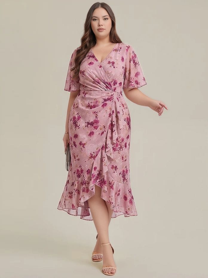 Robe grande taille asymétrique fleurie violette