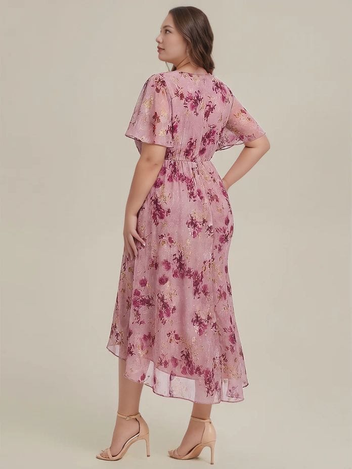 Robe grande taille asymétrique fleurie violette