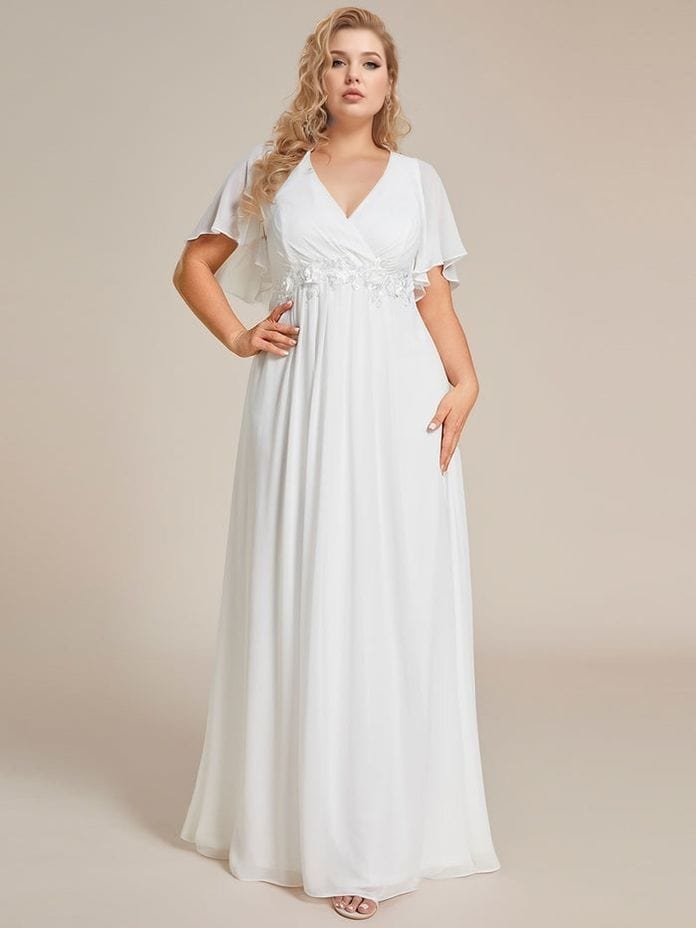 Robe mariage grande taille blanche longue princesse manches courtes élégante pour cérémonie chic femme