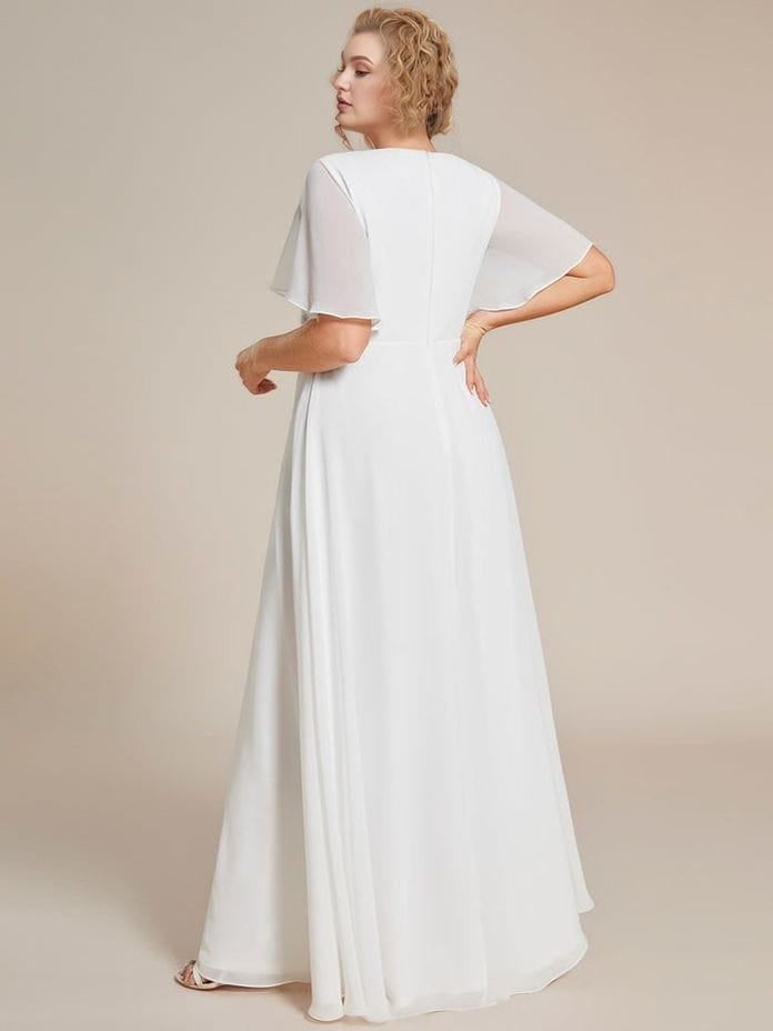 Robe mariage grande taille chic blanche longue fluide manches courtes élégante femme invitée cérémonie