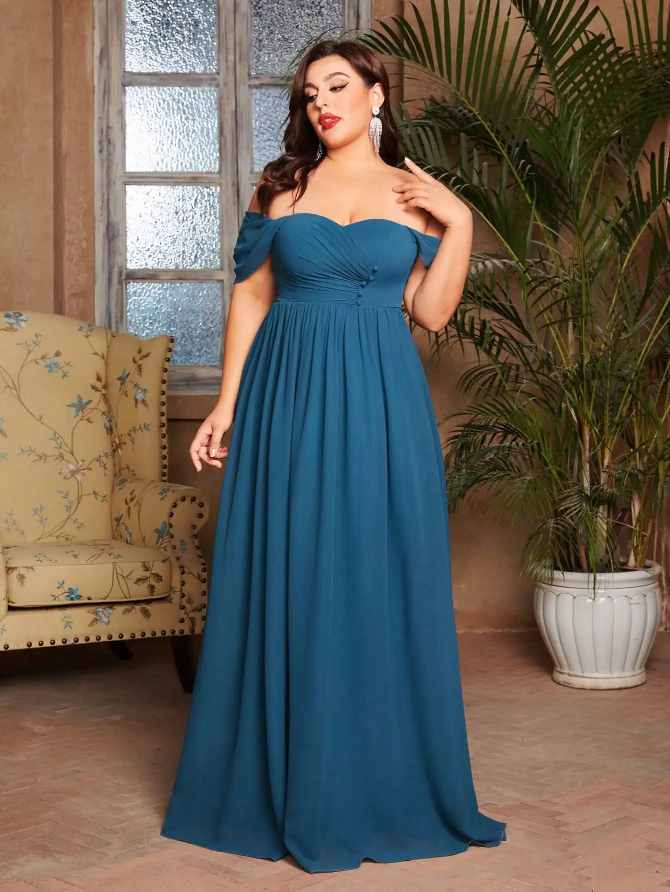 Robe grande taille pour invitée de mariage longue bleue