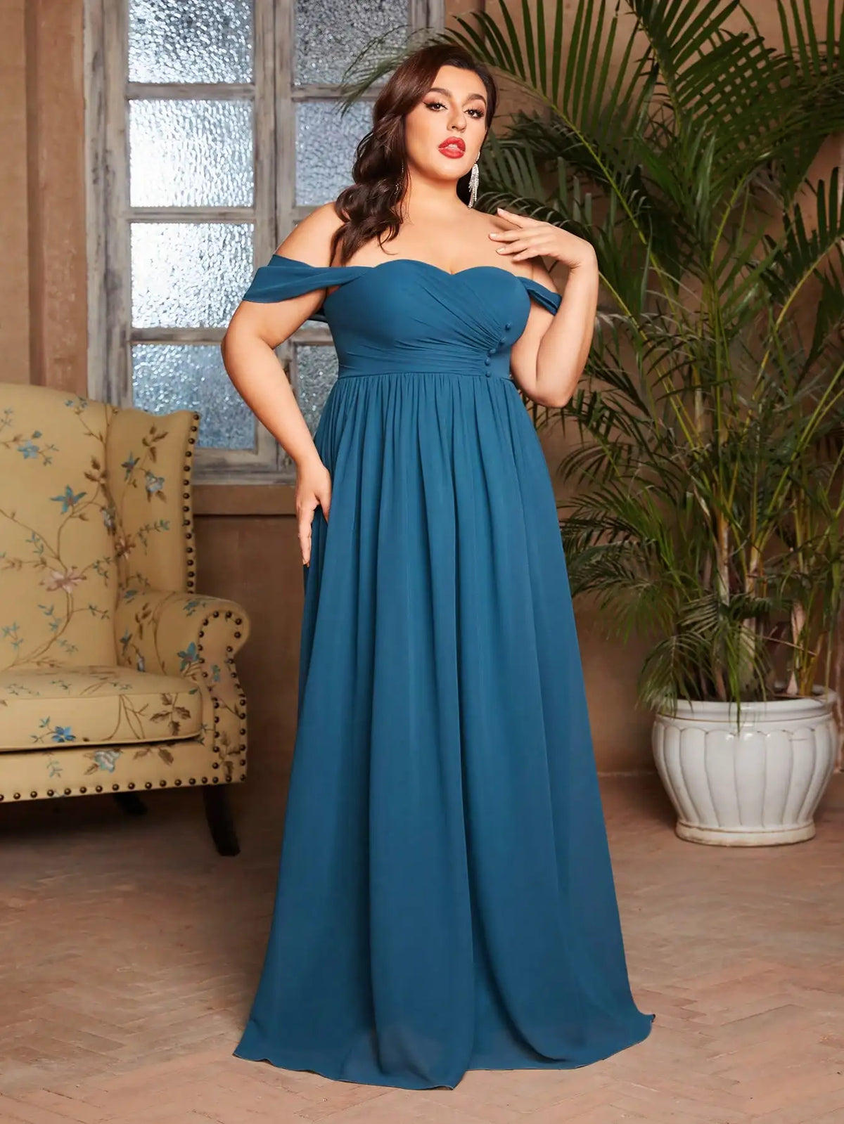 Robe grande taille pour invitée de mariage longue bleue