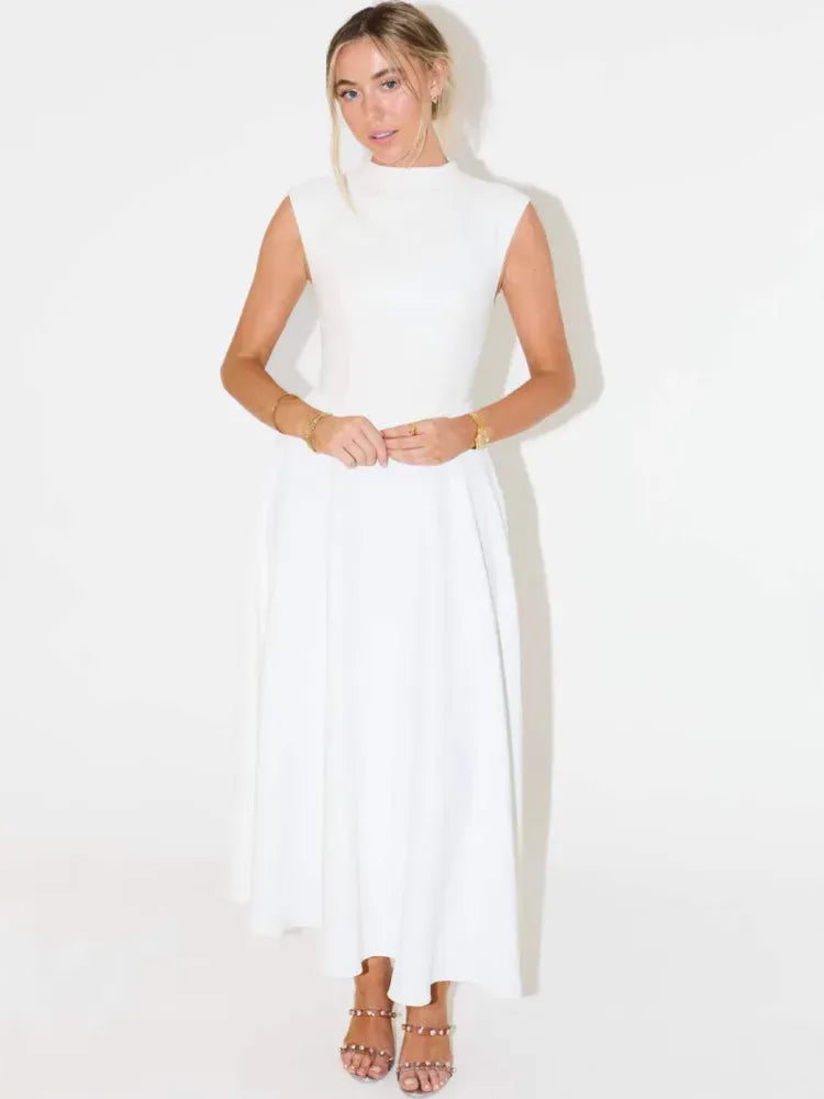 Robe habillée midi sans manches évasée
