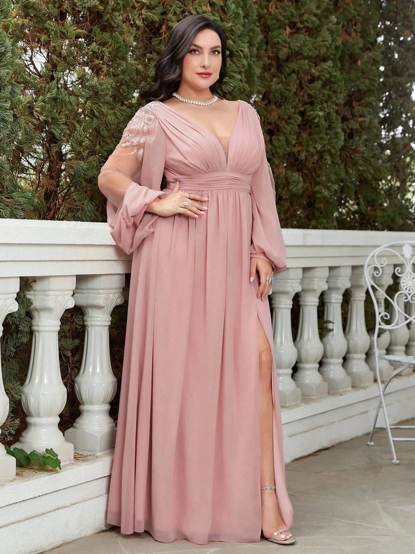 robe invitée mariage grande taille chic couleur unie longue manches longues élégante pour cérémonie