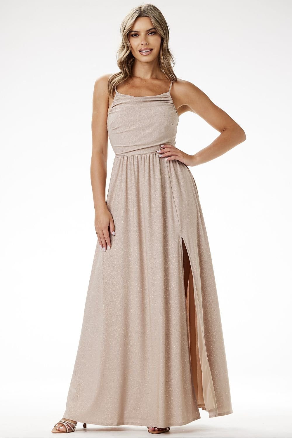 robe longue fendue de soirée chic en sequin pour gala ou nouvel an, élégante et brillante