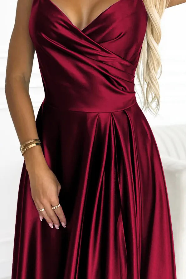 Robe longue bordeaux chic à bretelles