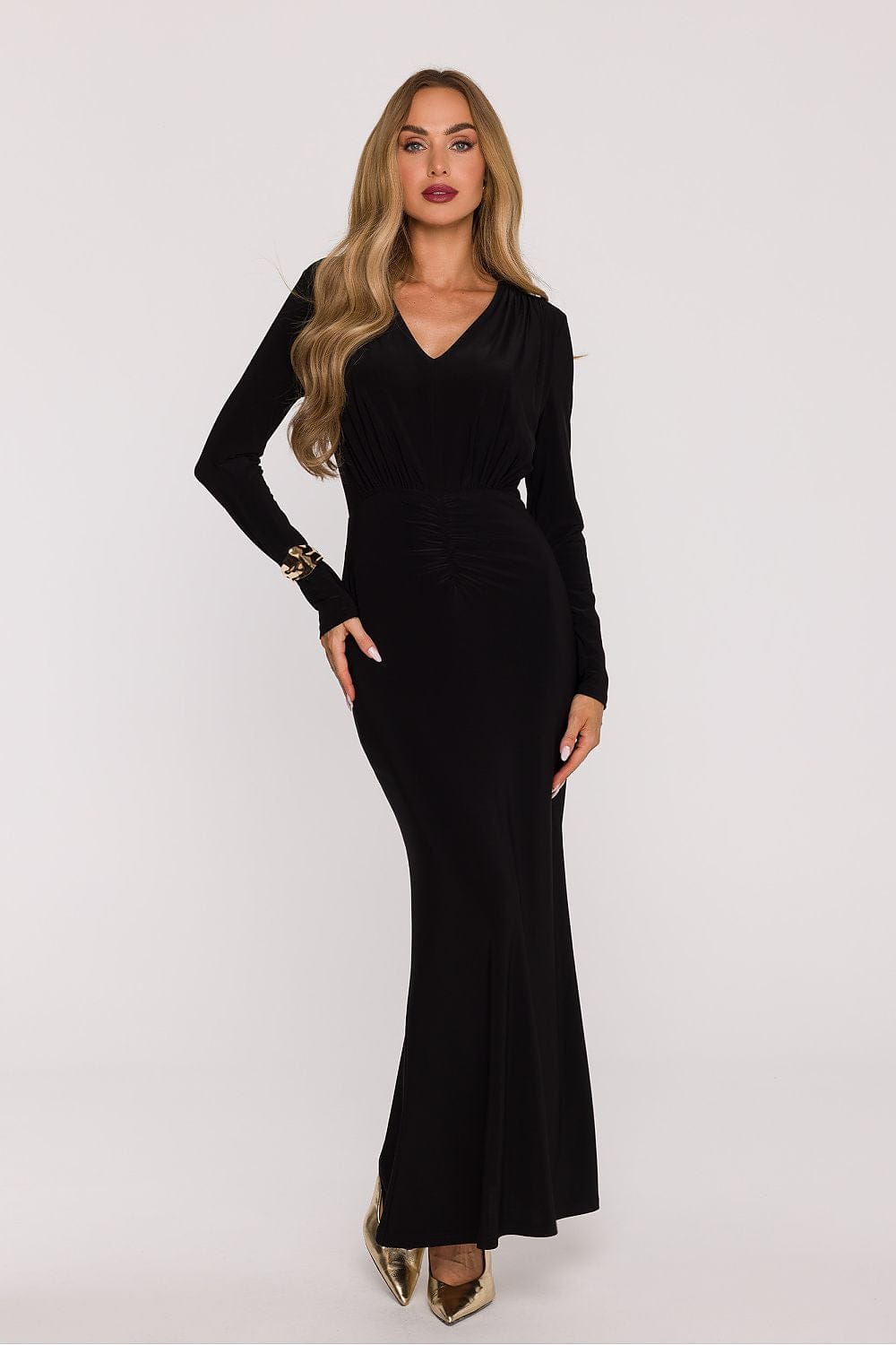 Robe de soirée chic noire longue moulante manches longues élégante parfaite pour soirée habillée ou gala
