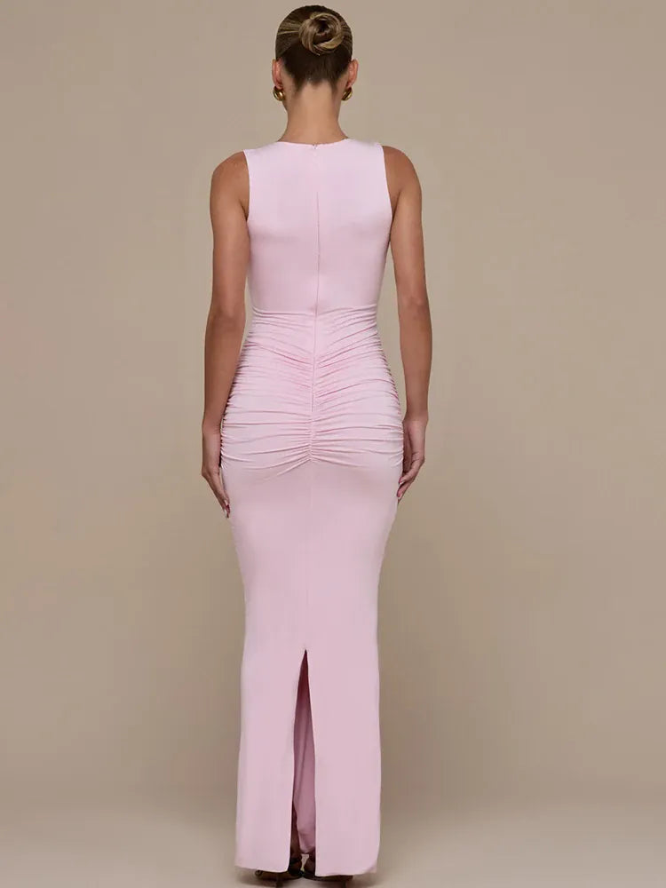Robe moulante longue sans manches à col en V profond