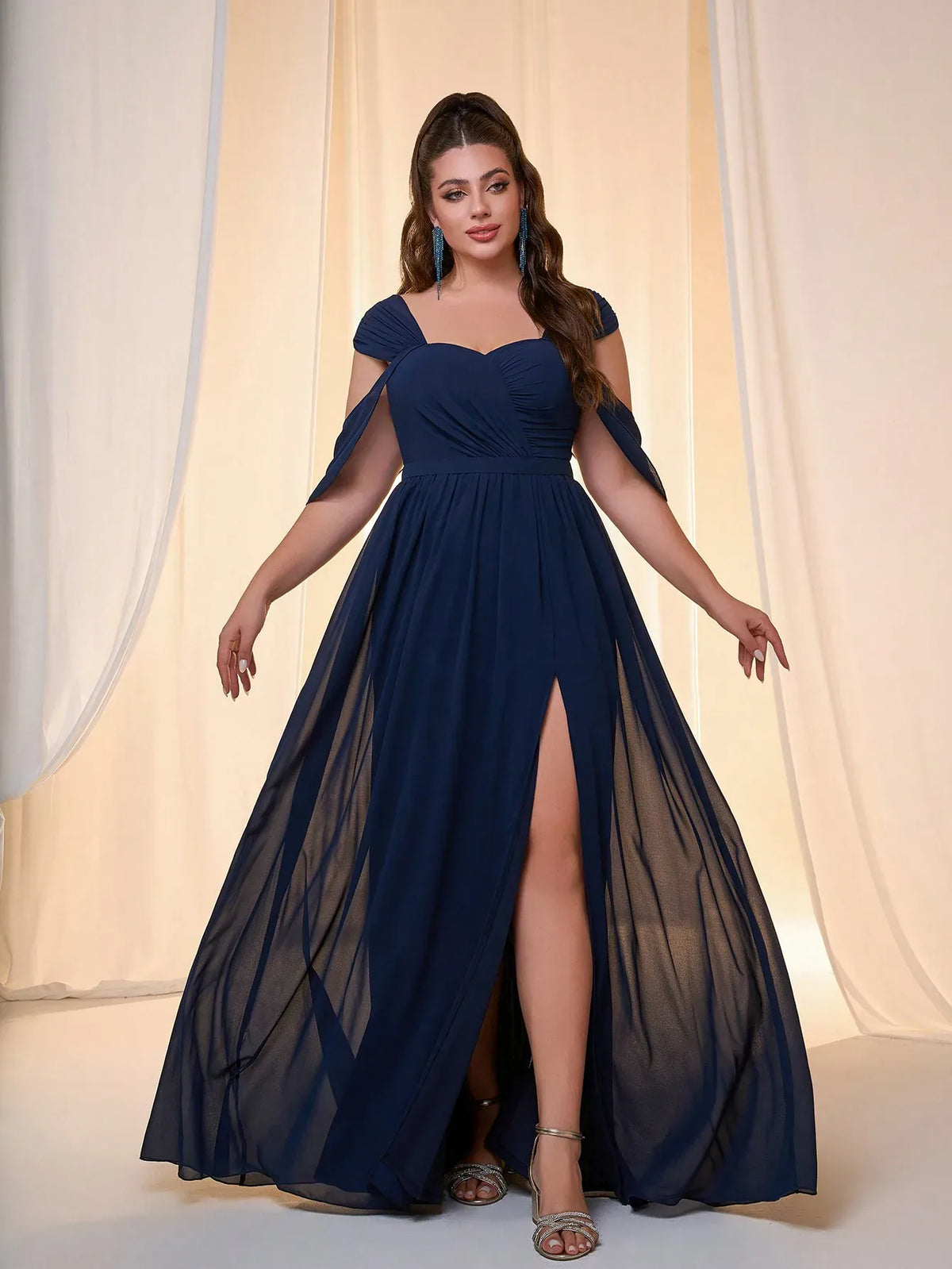 Robe pour invitée au mariage bleue longue grande taille