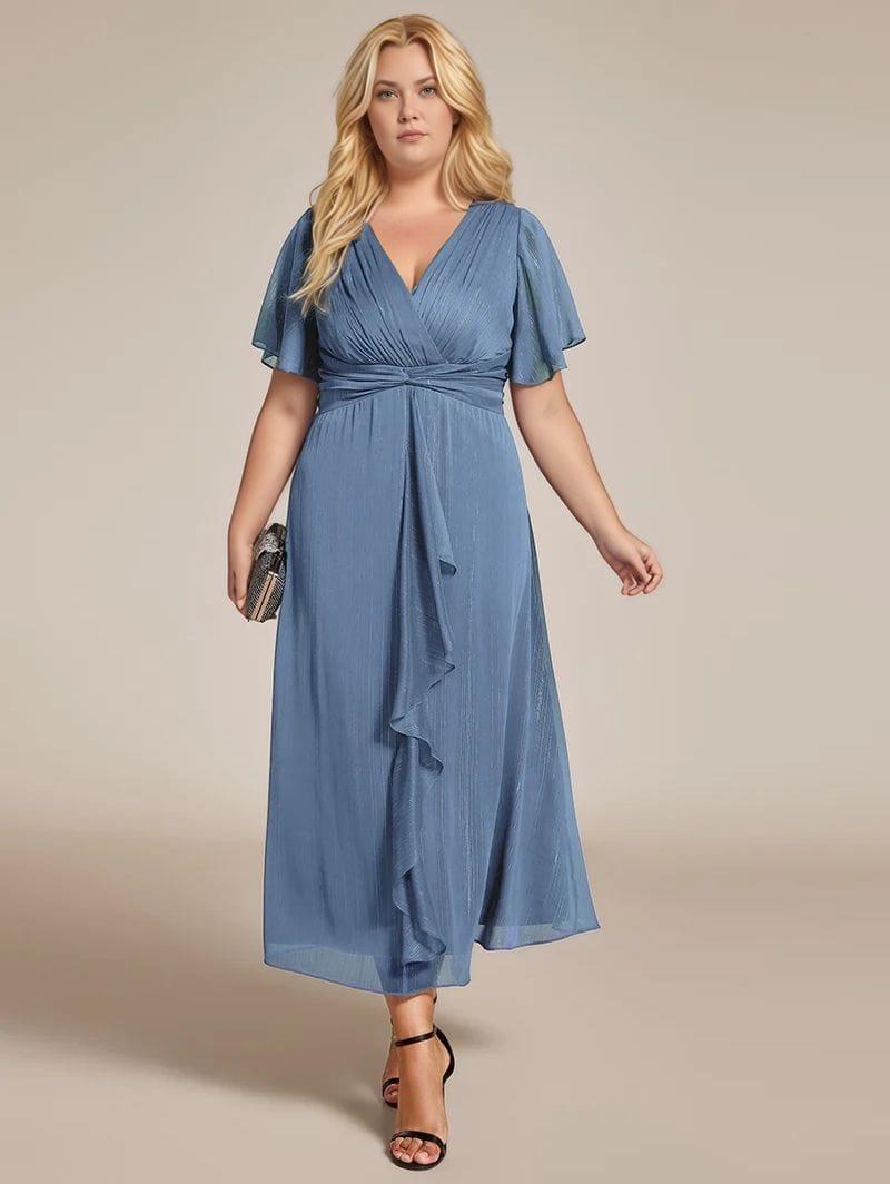 Robe pour invitée au mariage grande taille bleue