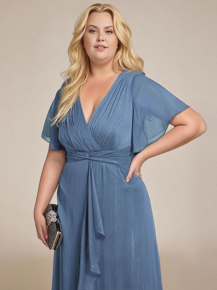 Robe pour invitée au mariage grande taille bleue
