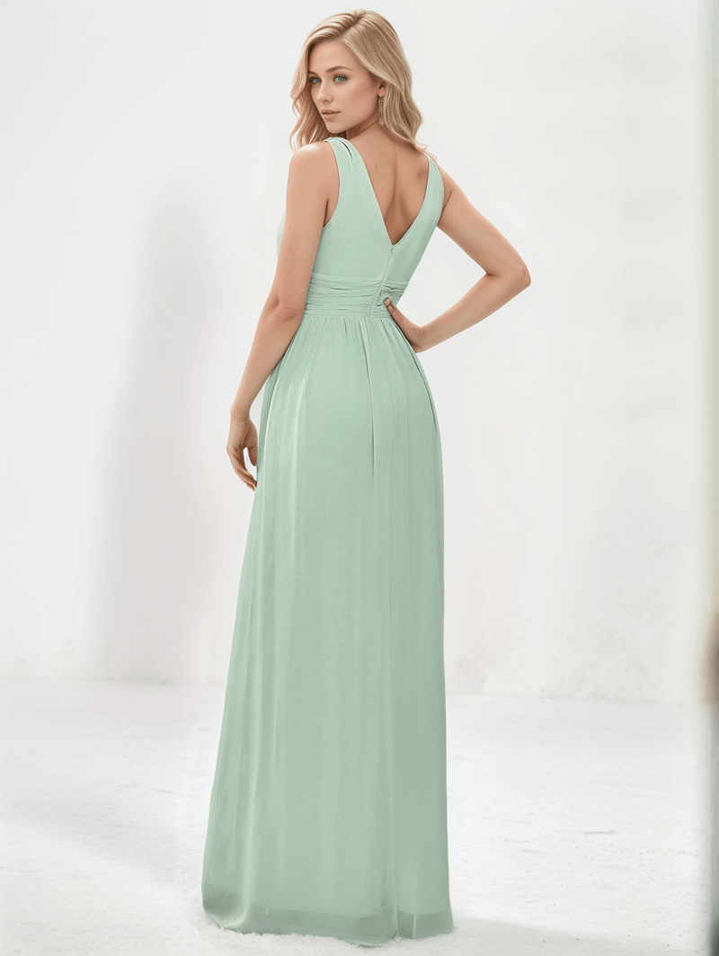 Robe longue verte trapèze dos nu élégante pour demoiselle d’honneur bohème mariage ou évènement chic