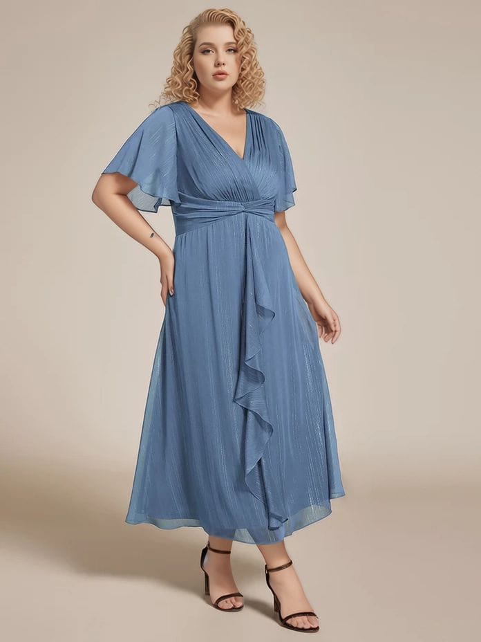 Robe pour invitée de mariage grande taille bleue