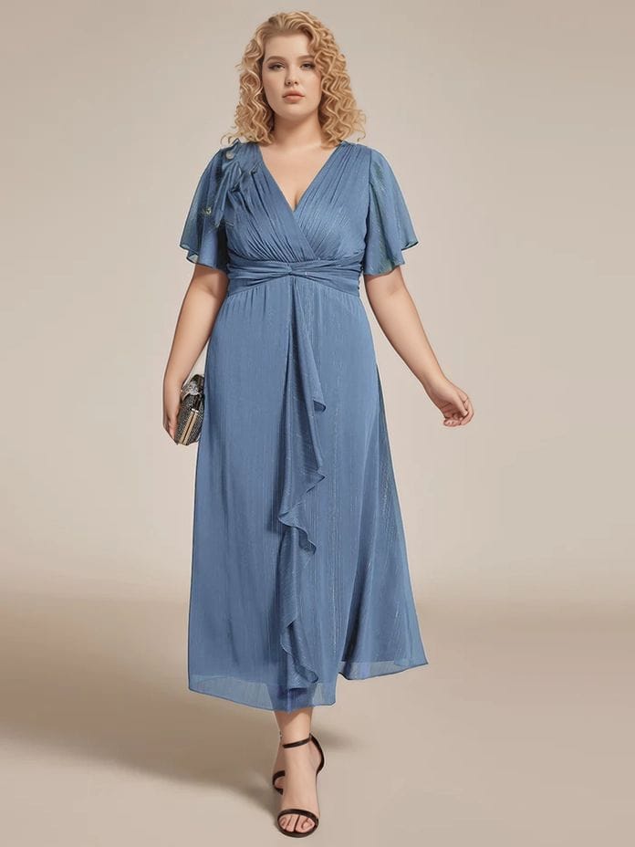 Robe pour invitée de mariage grande taille bleue
