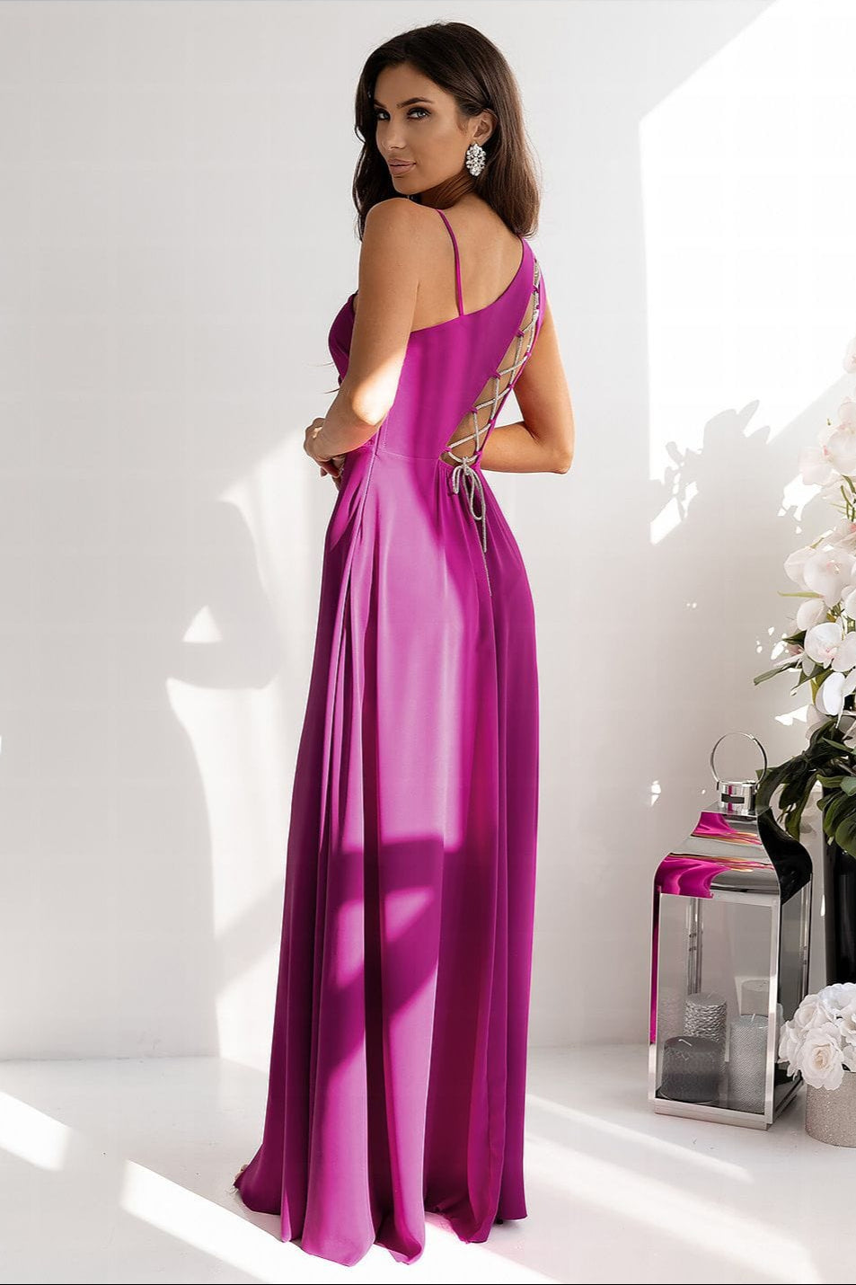 robe demoiselle d'honneur chic longue fendue pour mariage invitée élégante couleur unie fluide