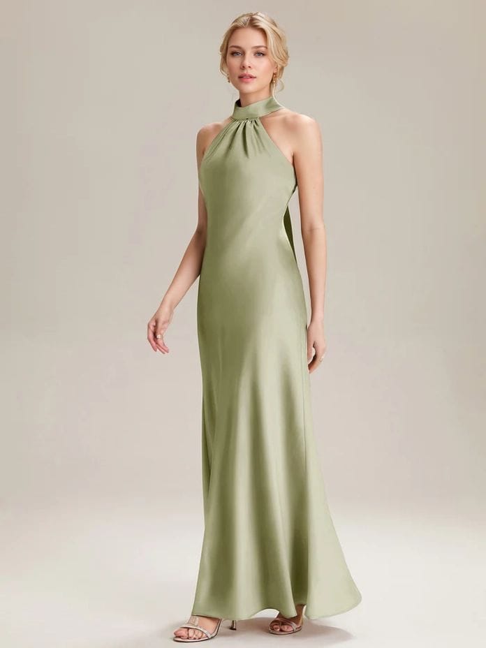Robe verte longue pour soirée de mariage