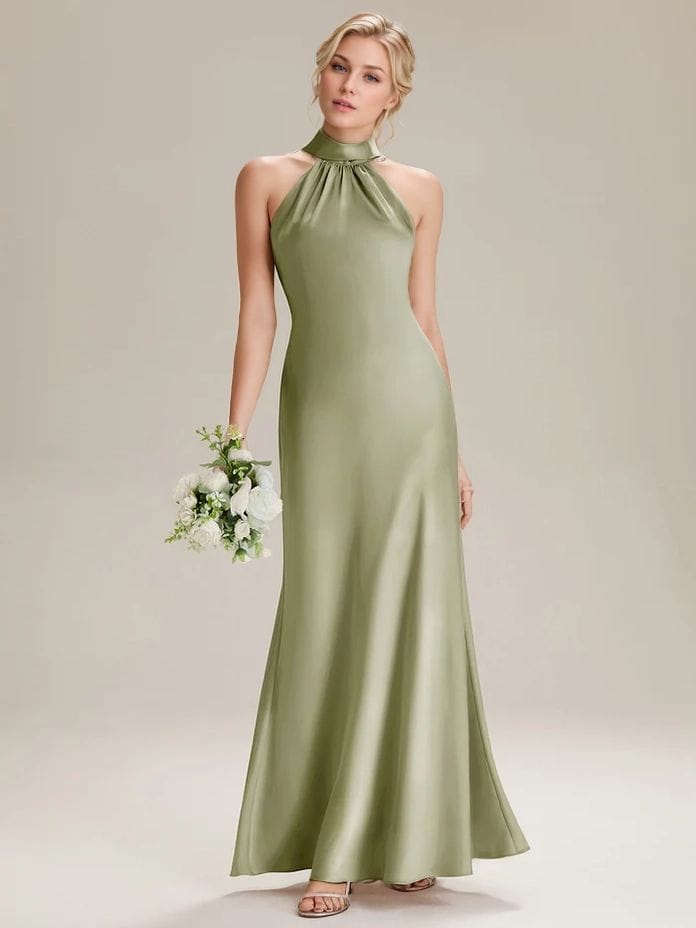 Robe verte longue pour soirée de mariage