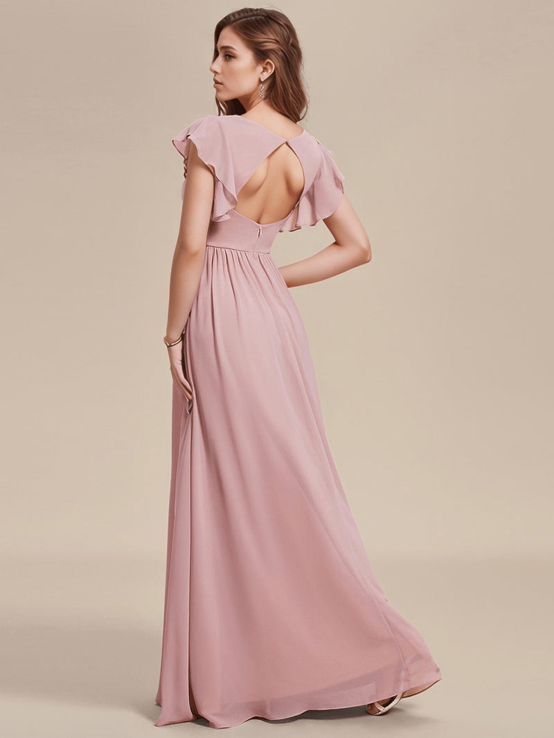 Robe longue rose poudré dos nu fluide élégante parfaite pour soirée mariage ou demoiselle d'honneur chic