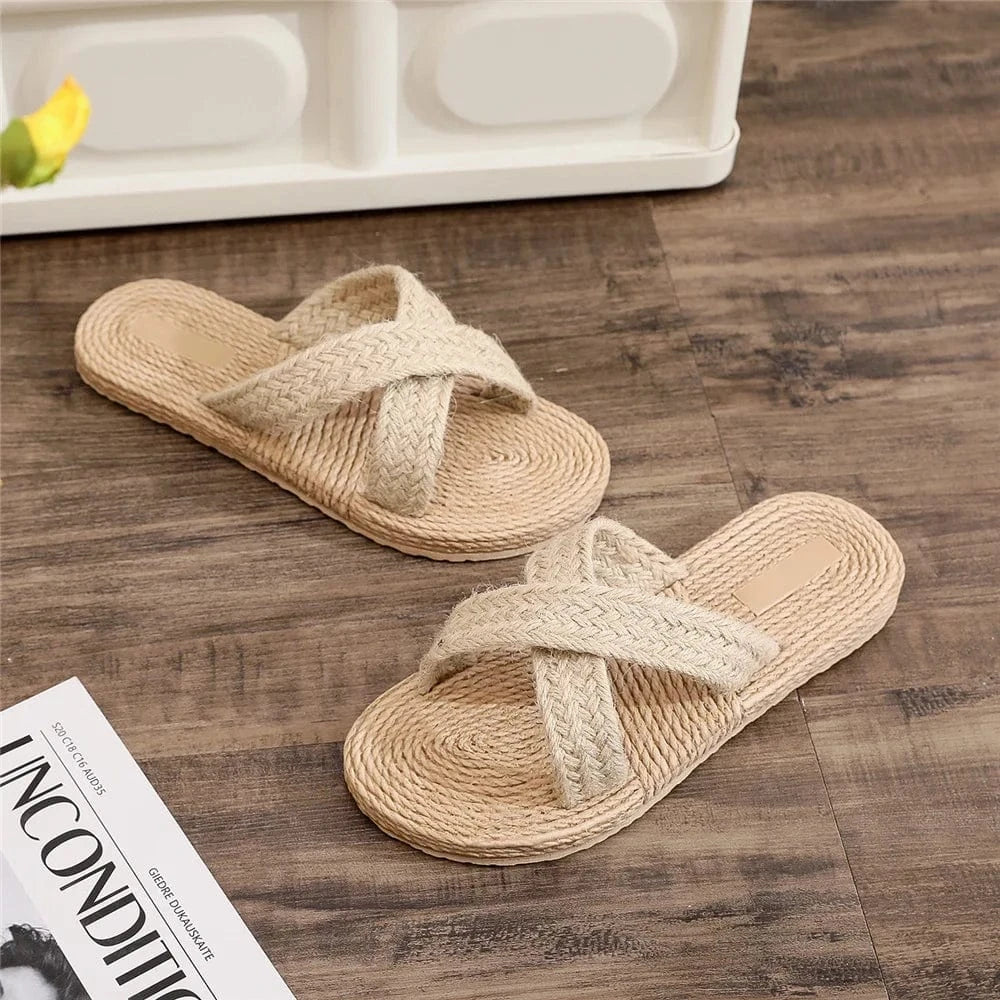 sandales tressées été bohème pour femme en cuir beige, idéales pour un look chic et décontracté