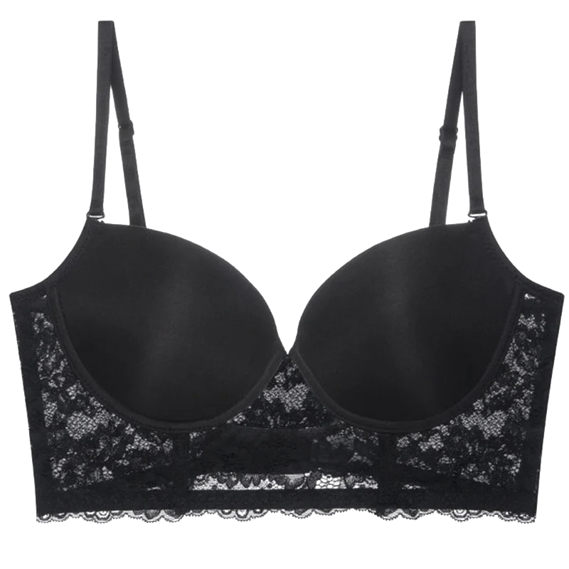 Soutien-gorge noir dentelle élégant grande taille confortable, bretelles fines ajustables, lingerie femme chic