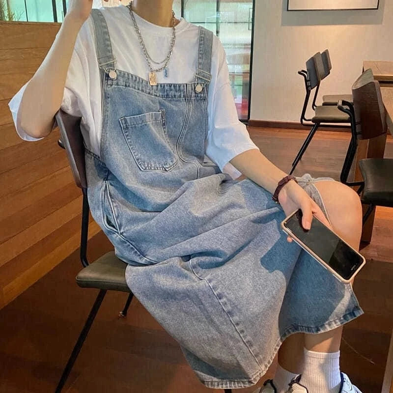 robe casual salopette midi en jean bleue sans manches style décontracté idéale pour l’été