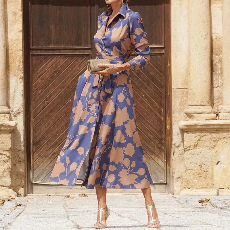 robe midi fleurie chemise casual à manches longues idéale pour un look champêtre élégant d’été