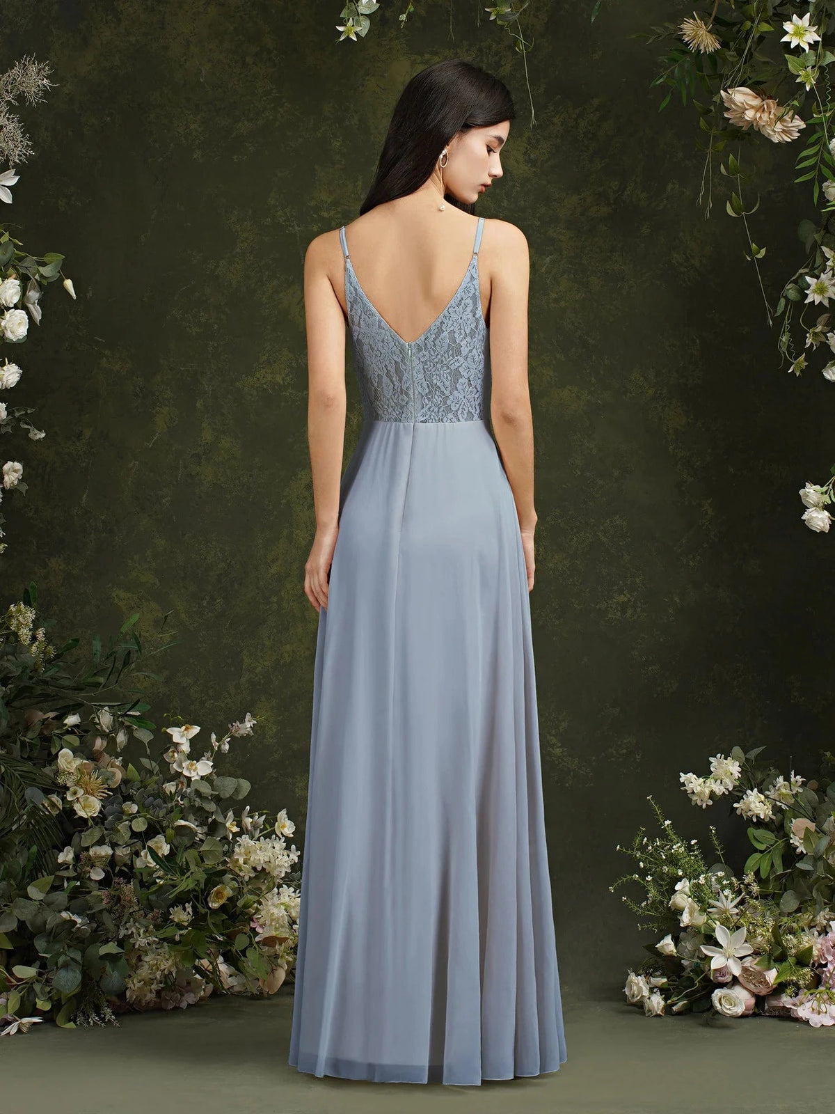 robe demoiselle d'honneur chic dos dentelle longue élégante pour mariage invité été romantique