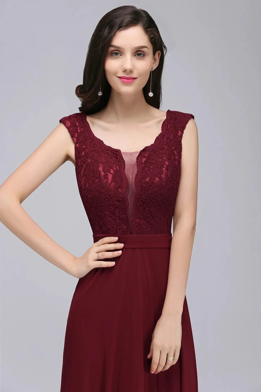 robe demoiselle d'honneur longue chic pour mariage invitée coupe trapèze fluide manches longues