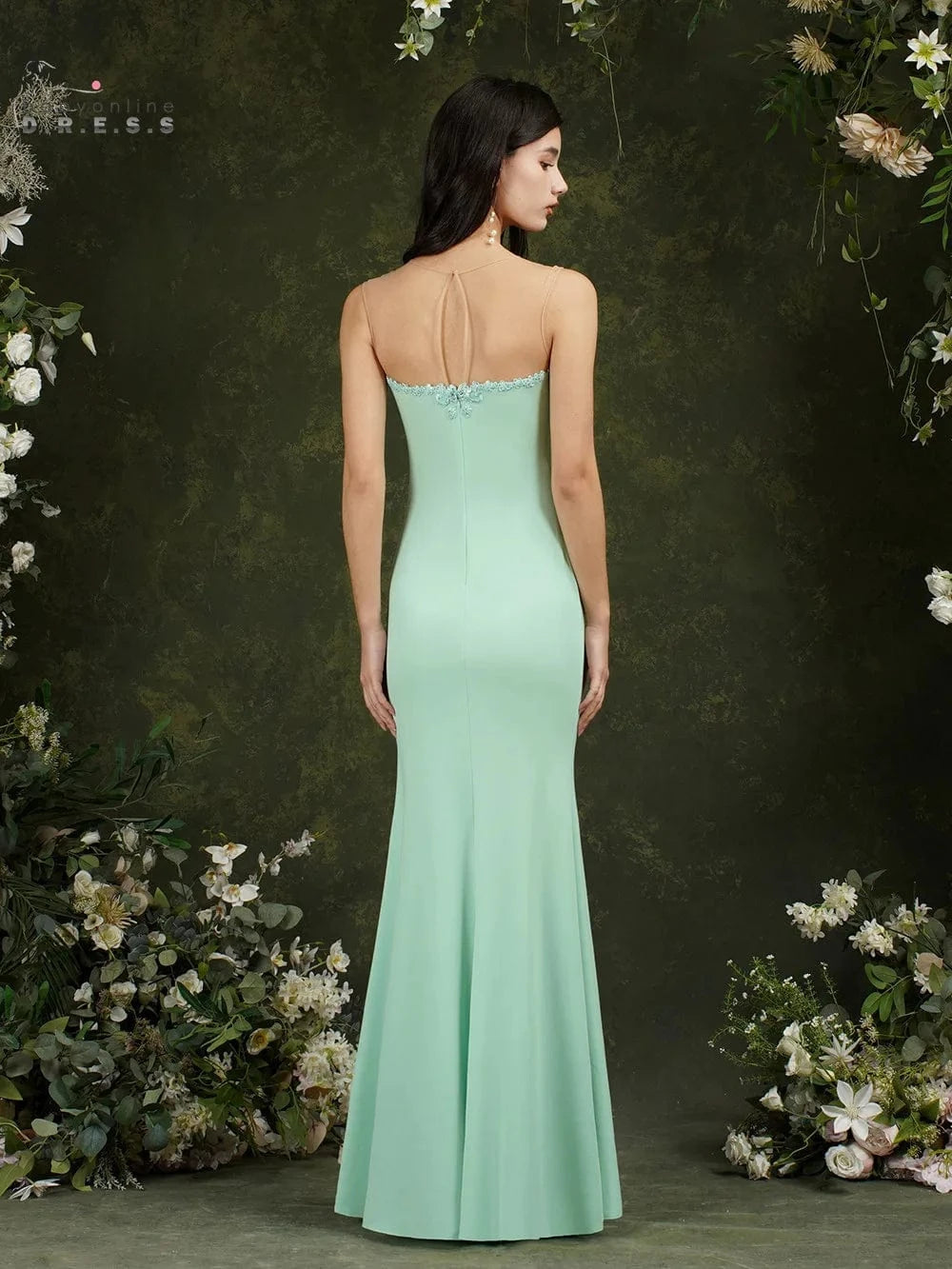 robe demoiselle d'honneur chic longue sirène moulante manches longues pour mariage invité élégant