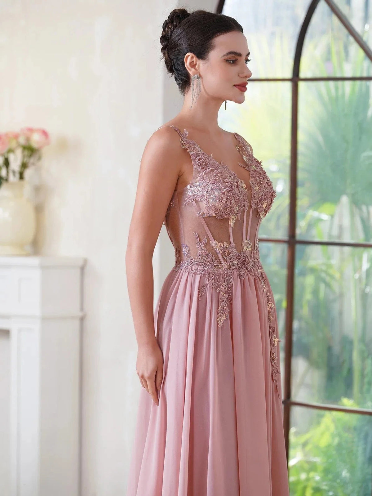 robe de soirée mariage longue fluide princesse bleu manches courtes invitée chic élégante
