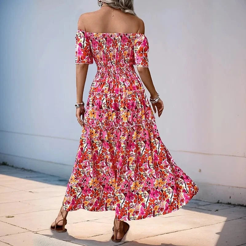 robe bohème fleurie épaules dénudées longue fluide été idéale pour un mariage invité champêtre