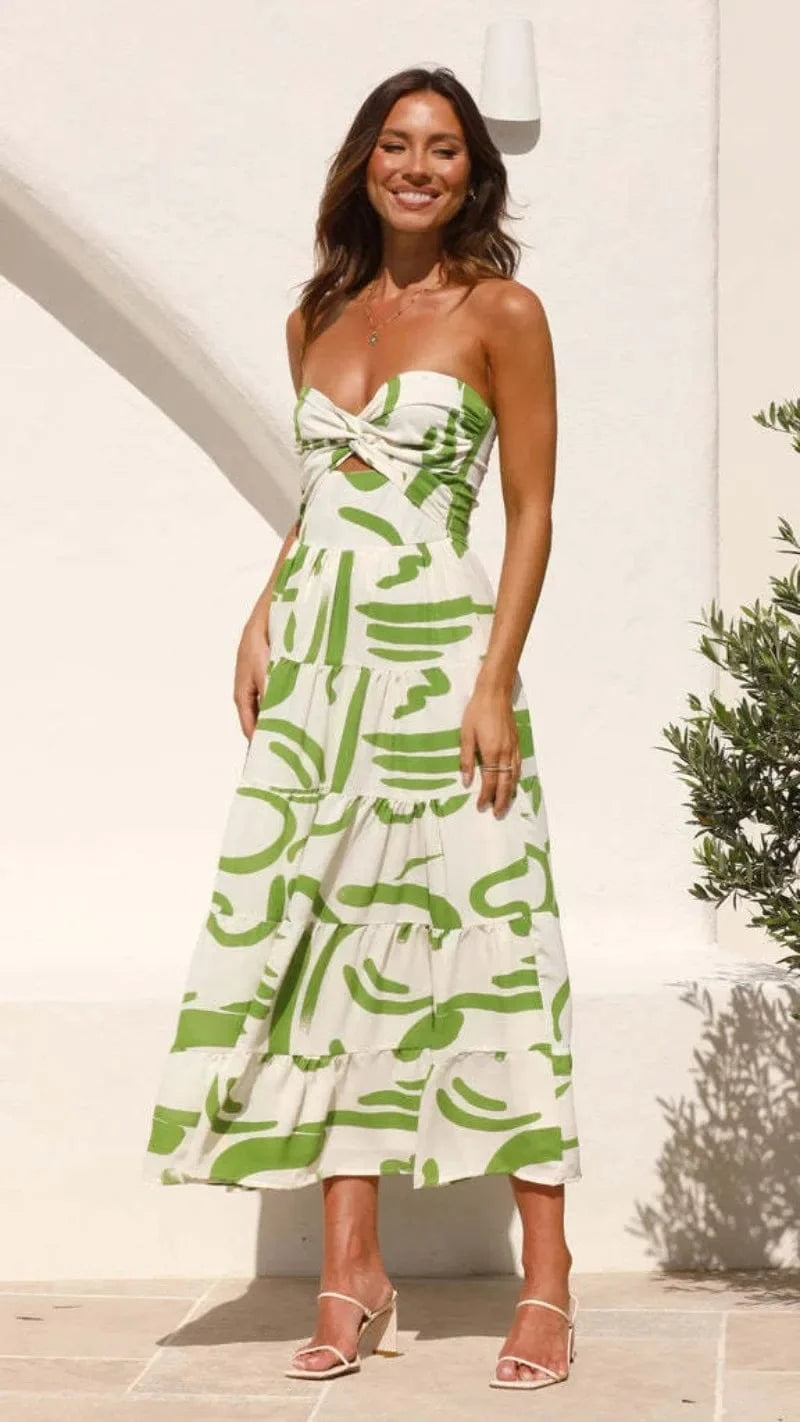 robe bustier été midi évasée fluide femme couleur blanche sans manches pour mariage invité chic