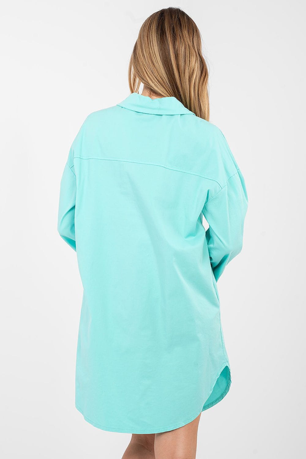 Robe chemise fluide femme longue manches longues droite bleu casual idéale été et plage