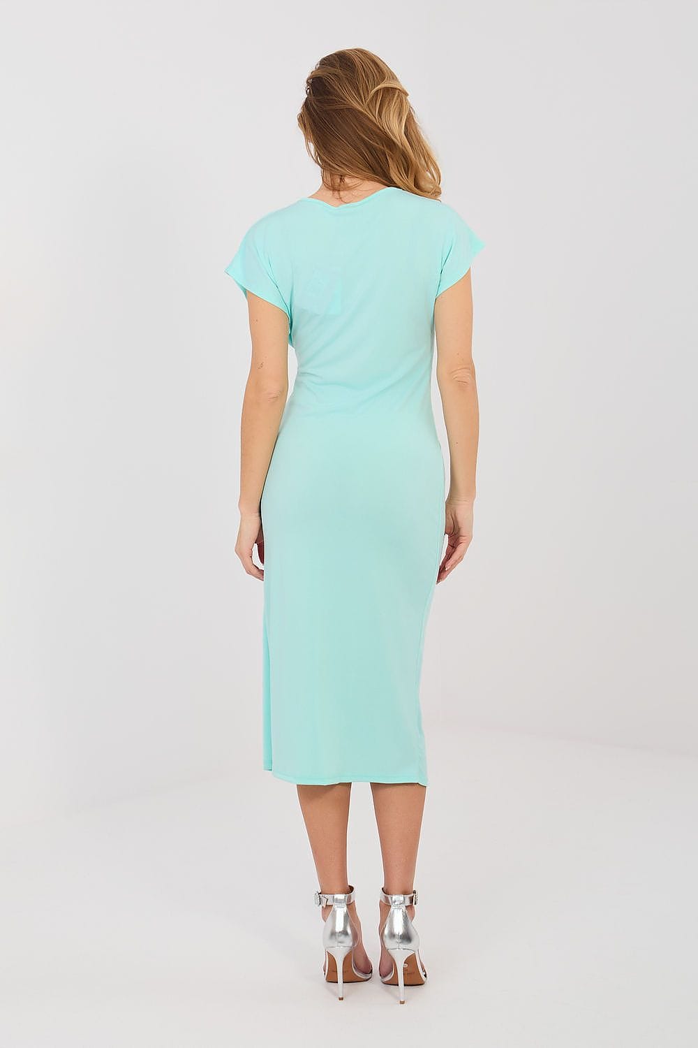 Robe midi évasée verte manches courtes été fluide pour femme chic idéale pour un cocktail ou une sortie