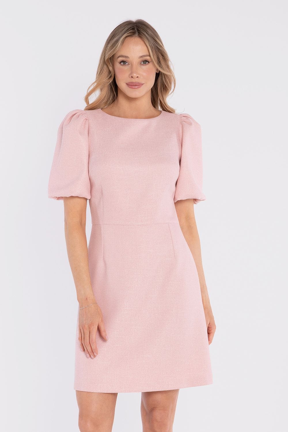 Robe courte rose manches courtes trapèze chic pour cocktail ou anniversaire, idéale été, élégante femme